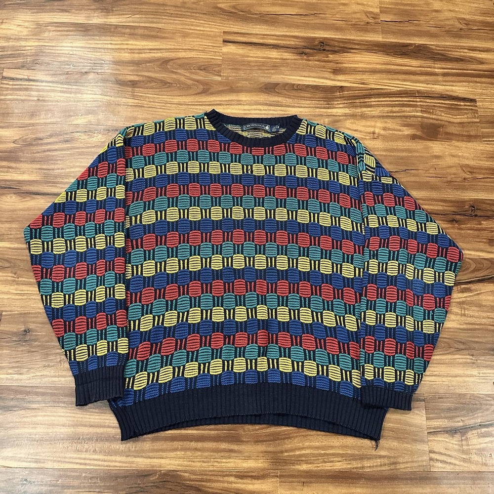 Crossings Sweater Mens XL Multicolor Geometric Chunky Knit Crewneck Pullover